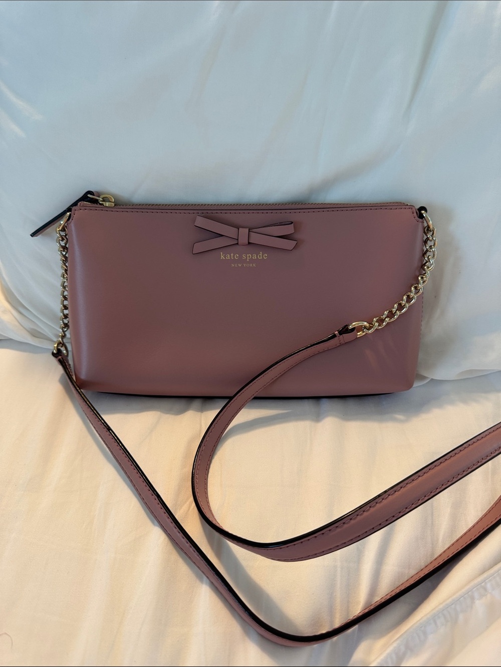 kate spade mauve pink bow chain crossbody bag purse